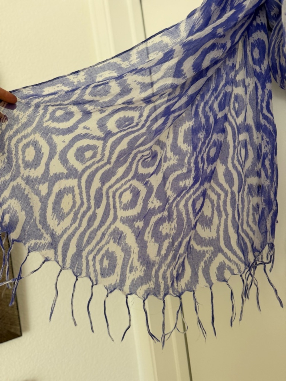Blue & White Ikat-Style Fringe Scarf - Picture 2 of 2